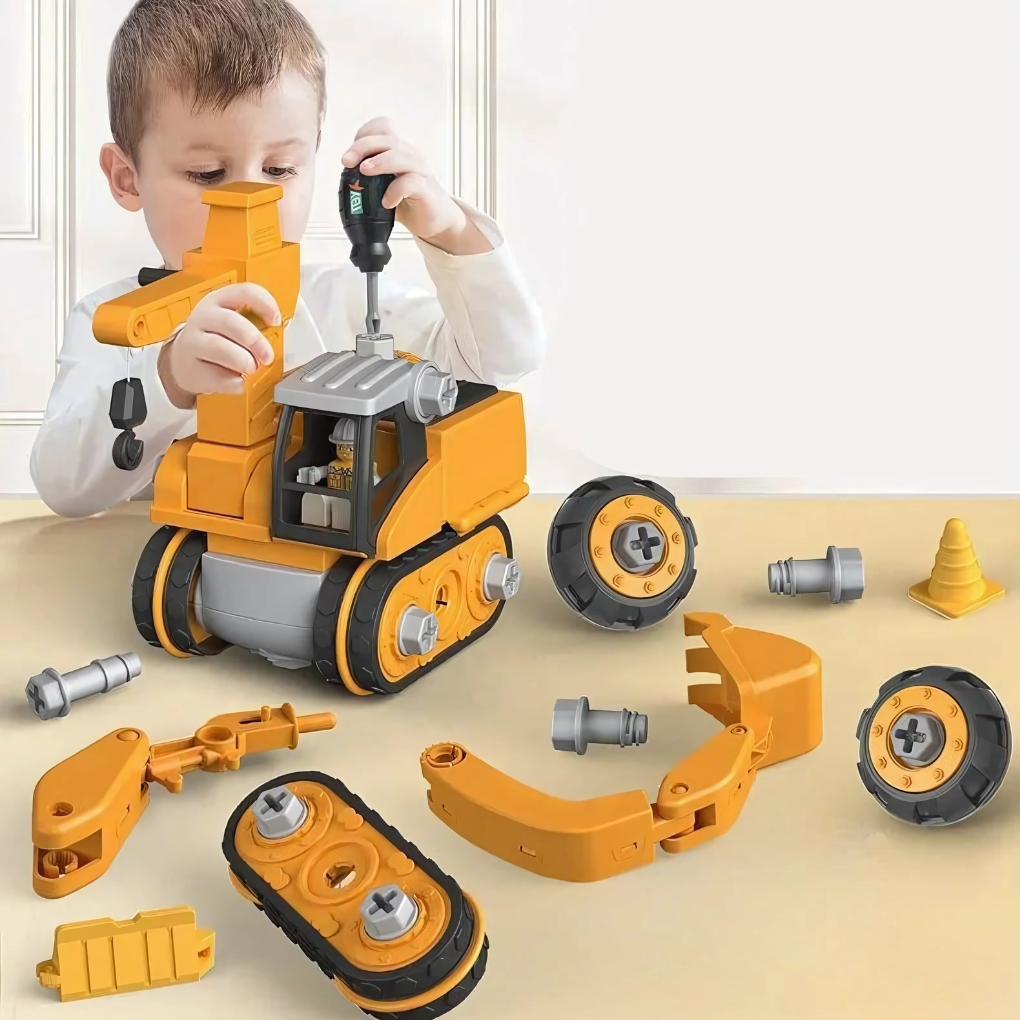 Yellow Kids' Master Builder Engineering Construction Set, a STEM building toy for creative learning & mechanical invention