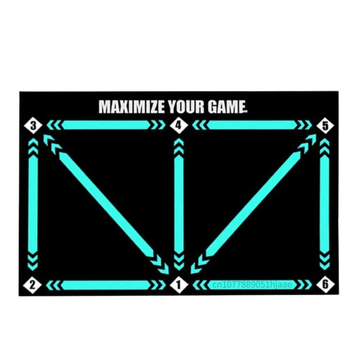Athletic youth soccer training mat paired with a video coaching program to master football techniques at home.