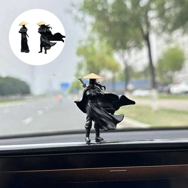 Close-up of Youxia Knight-Errant automotive accessory, intricate details of samurai-like figure