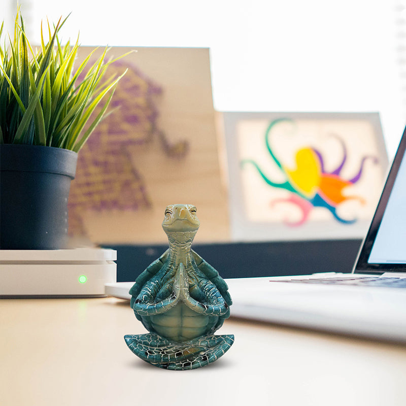 Relaxing sea turtle statue for zen home decor, molded resin, promotes mindfulness and peace