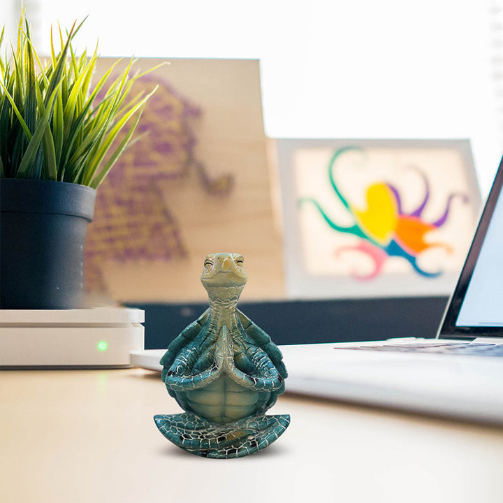 Relaxing sea turtle statue for zen home decor, molded resin, promotes mindfulness and peace